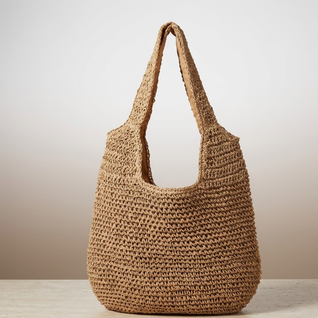 Woven Straw Shoulder Bag – Wide Strap
