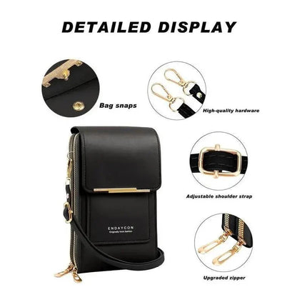 Simple and Elegant Women's Crossbody Wallet Bag for Touch Screen Cell Phones